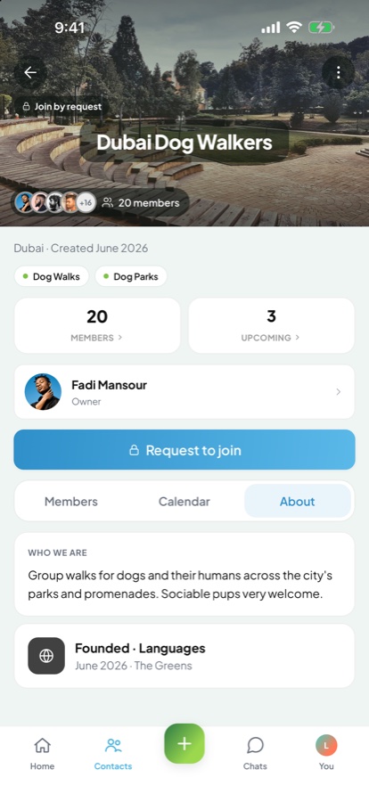 A clan page: Dubai Dog Walkers, 20 members