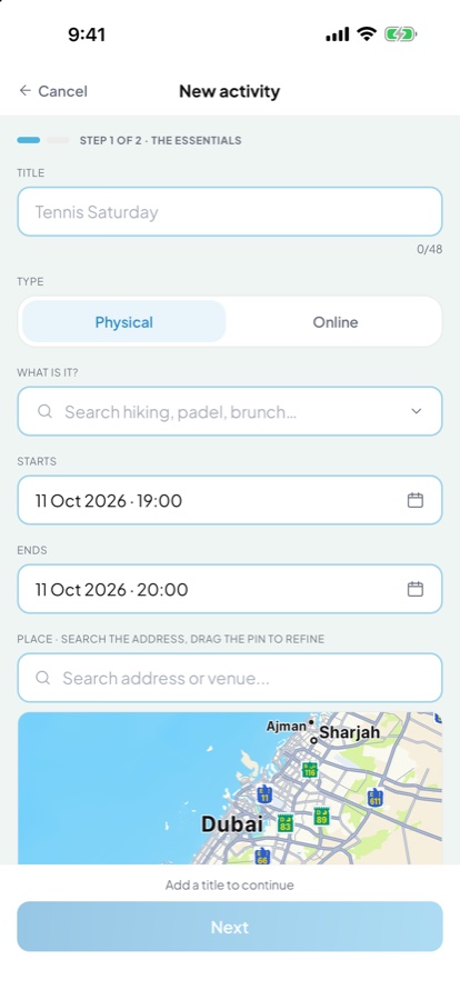 The new activity form
